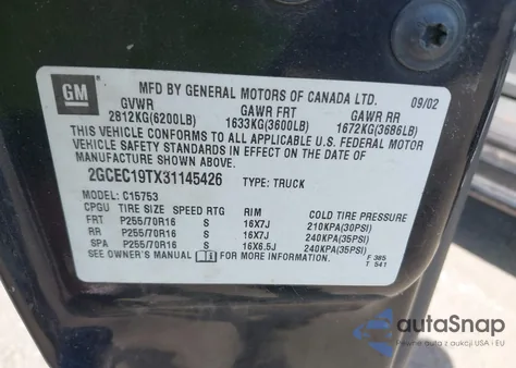 2003 Chevrolet Silverado 1500 Ls from USA, damaged, VIN 2GCEC19TX31145426